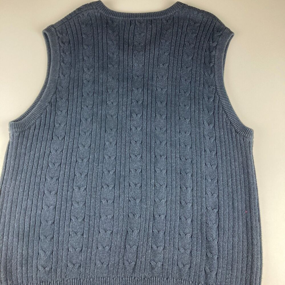 Eddie Bauer Mens XL Blue Cable Knit Cotton V Neck Sweater Vest Made in Hong Kong - Picture 4 of 8